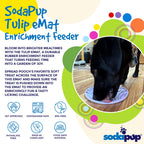 Pastel purple SodaPup Tulip Design eMat suction cup lick mat with textured floral pattern for dog and cat enrichment, bath time, and grooming.