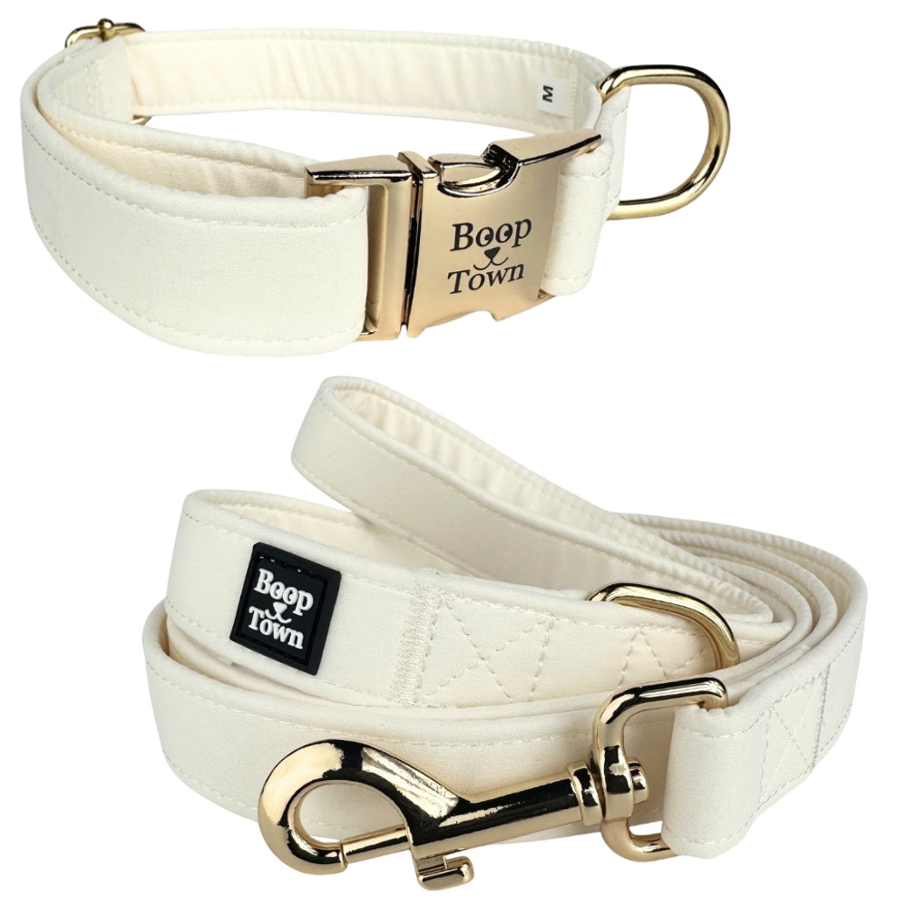 Boop Town Dog Collar and Leash Set – Cotton Adjustable Set with Gold Hardware