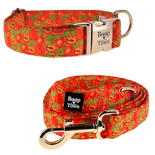 Peaches Dog Collar & Leash Set – Adjustable Cotton Lead with Gold Hardware