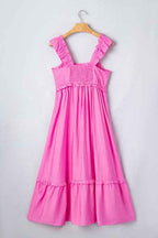 Solid Ruffle High Waist Sleeveless Maxi Dress