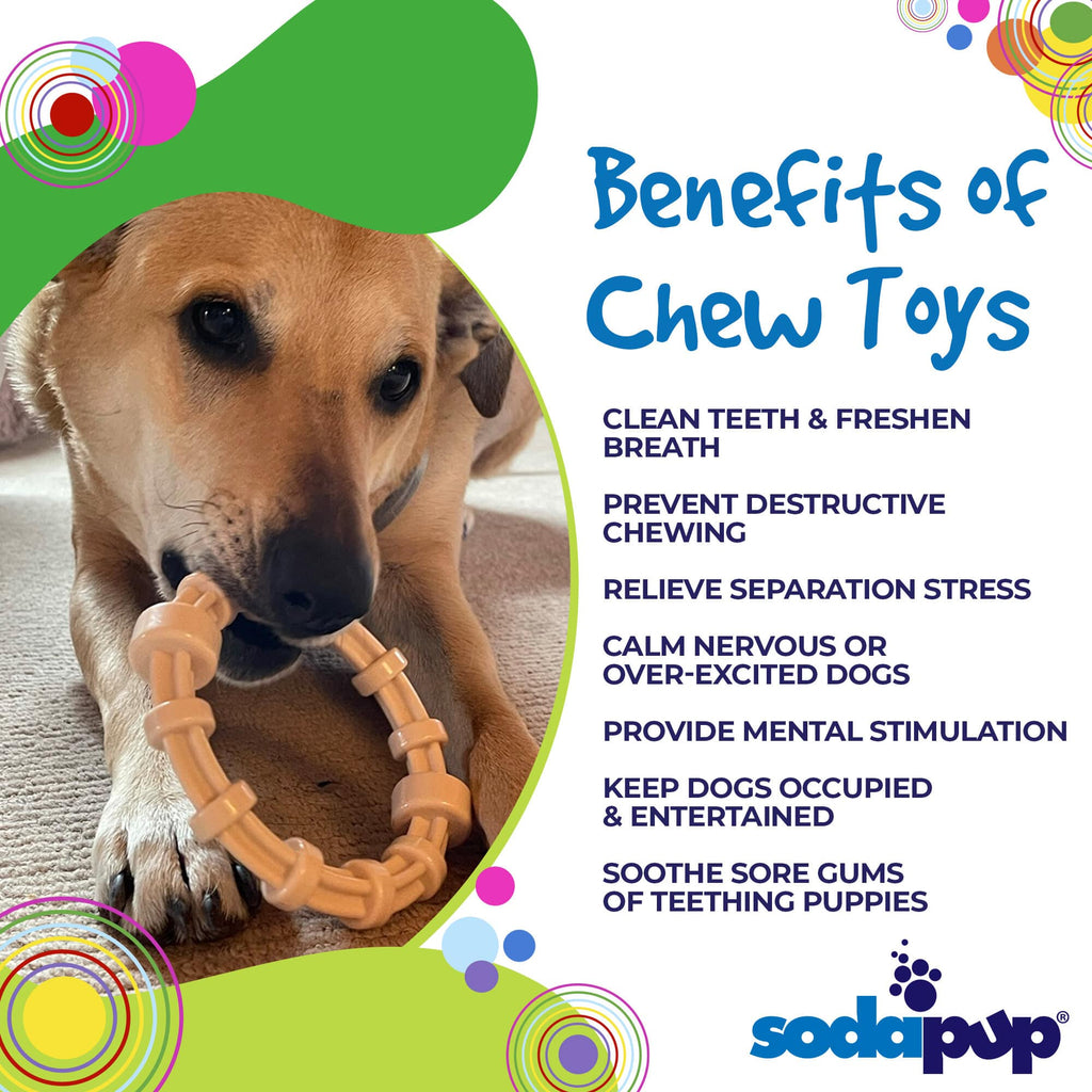 SodaPup Honey Bone chicken flavored nylon teething ring with textured ridges for puppies and power chewers up to 55 pounds.