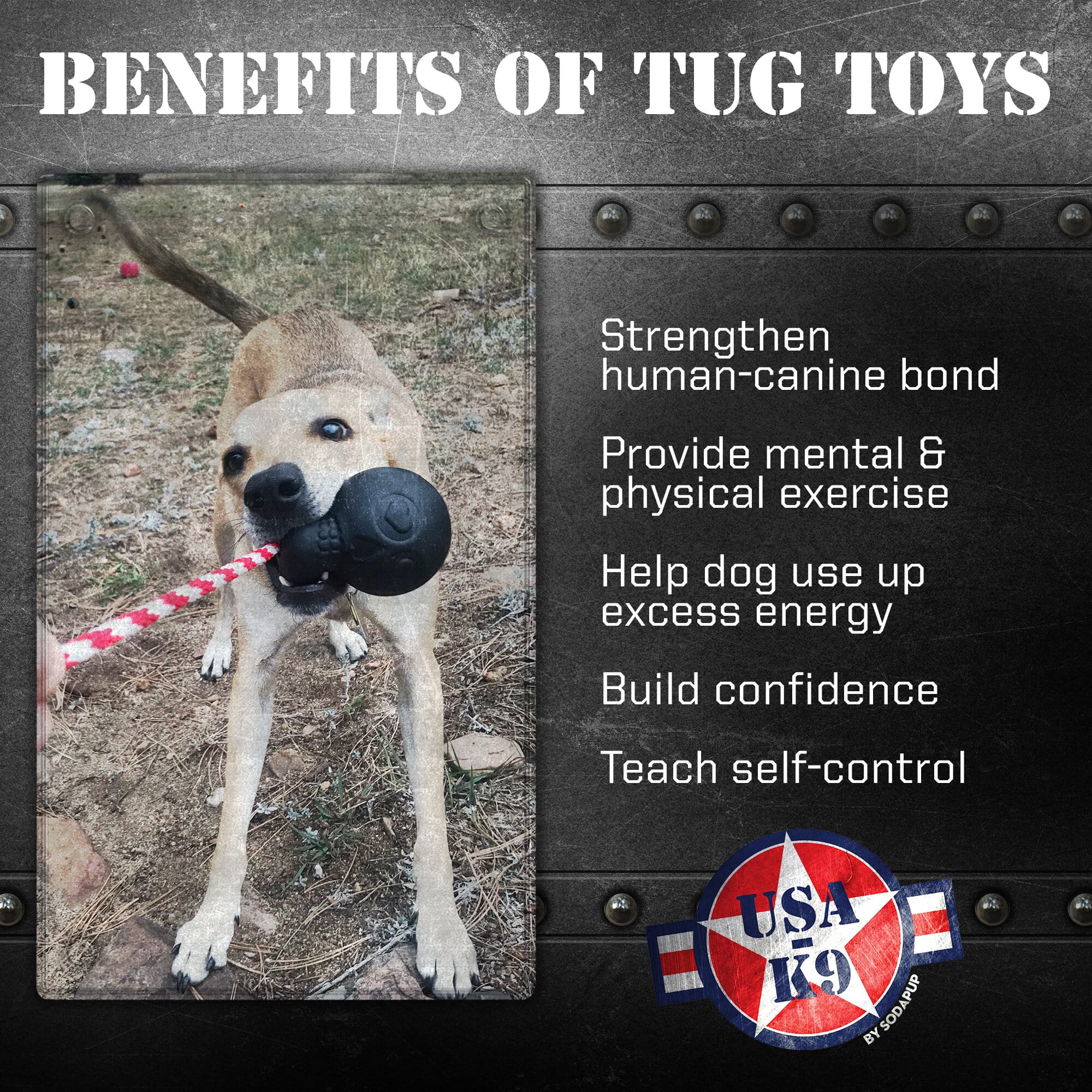 USA-K9 Magnum Skull by SodaPup black rubber dog chew toy and treat dispenser made in the USA for extreme chewers and dogs approximately 30 to 65 pounds.