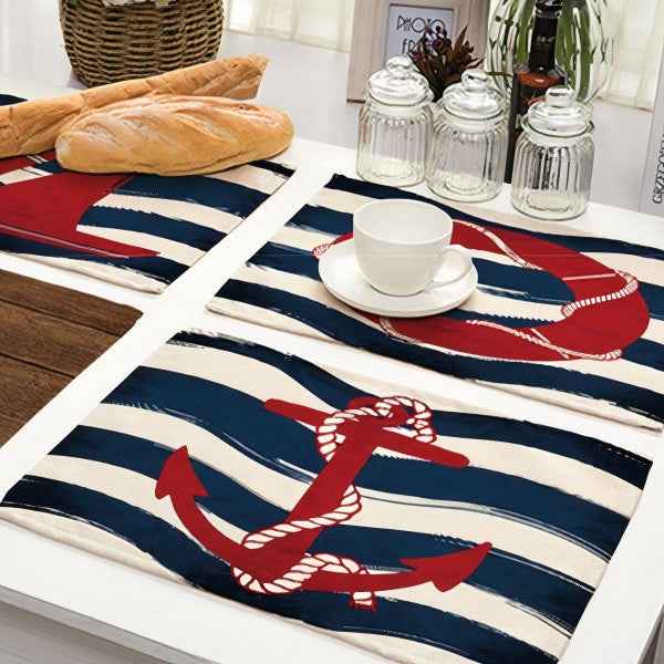 Nautical Placemat Set – Cotton Linen Table Placemats Set of 4