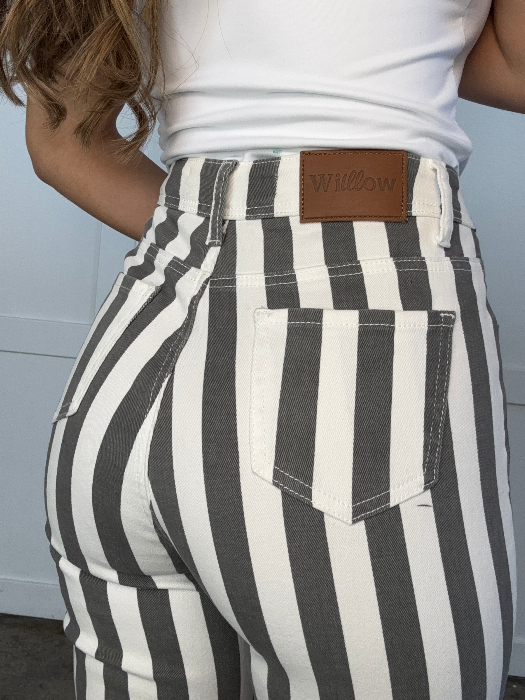 Farrah Striped Flare Jeans in Light Brown