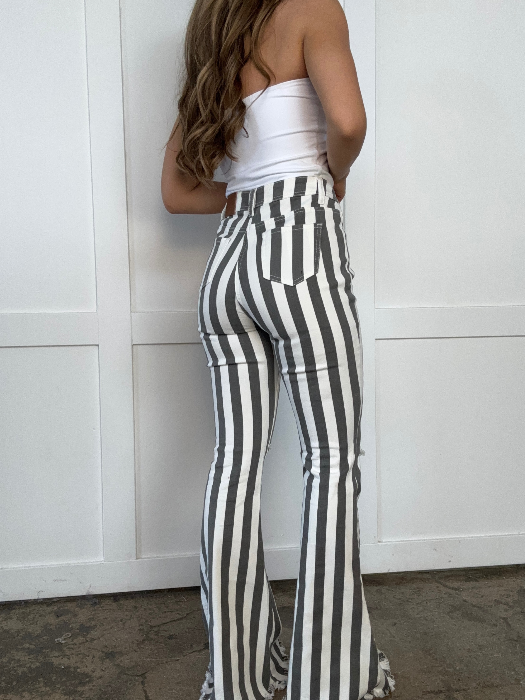 Farrah Striped Flare Jeans in Light Brown