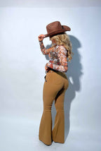 Fiona High Waisted Bell Bottom Flare Jeans – Mocha Stretch Denim