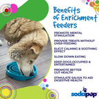 Light blue SodaPup Baja eTray shallow slow feeder dog bowl with textured enrichment design for flat-faced dogs and fast eaters.