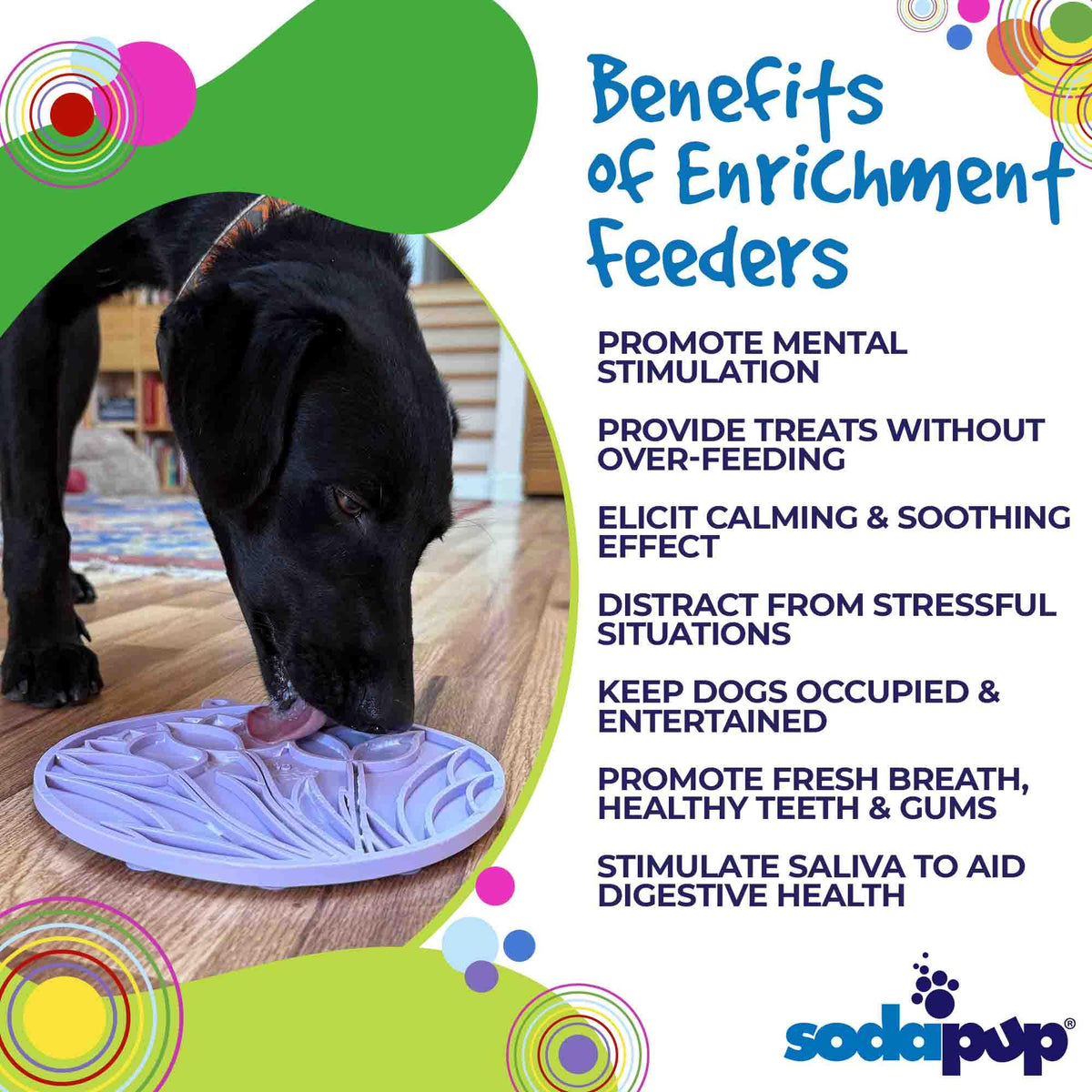 Pastel purple SodaPup Tulip Design eMat suction cup lick mat with textured floral pattern for dog and cat enrichment, bath time, and grooming.