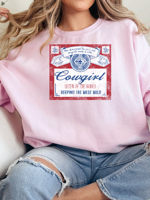 Queen of the Rodeo Graphic Tee, Cropped Hoodie & Crewneck in light pink