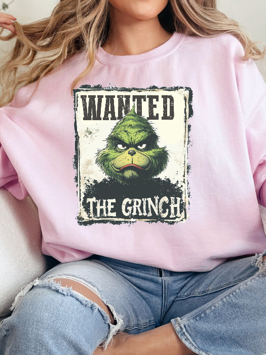 Holiday Mischief Wanted Grinch Inspired Graphic Crewneck in Pink