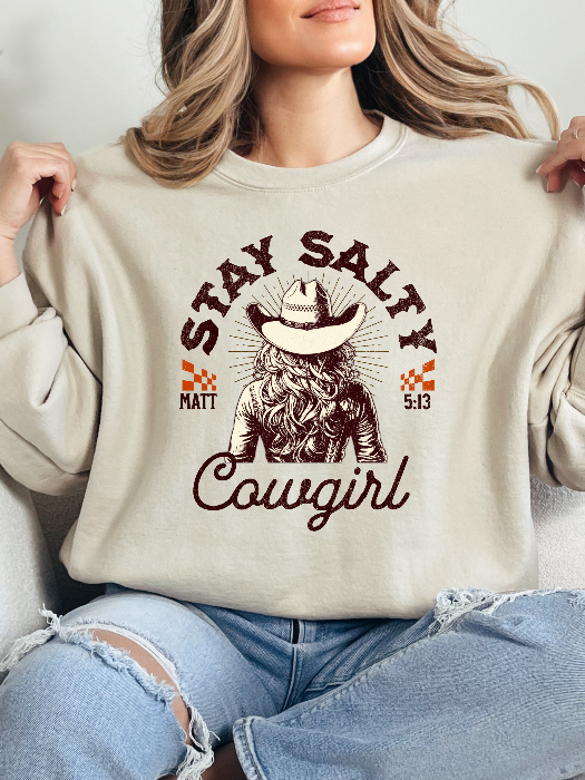 Stay Salty Christian Graphic Crewneck| Western Cowgirl Faith Shirt in ivory