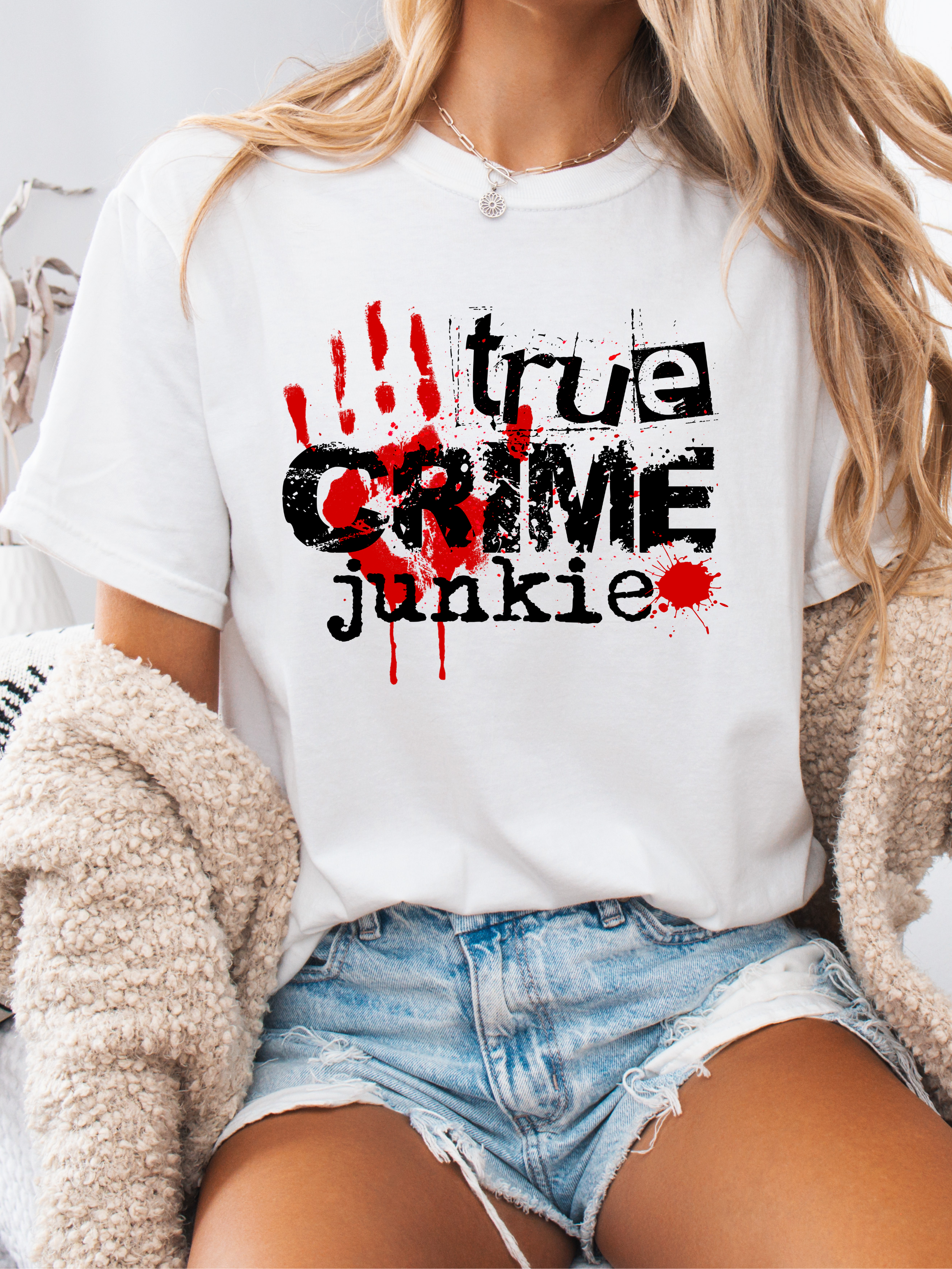 True Crime Junkie Graphic Tee – Comfort Colors Shirt & Crewneck