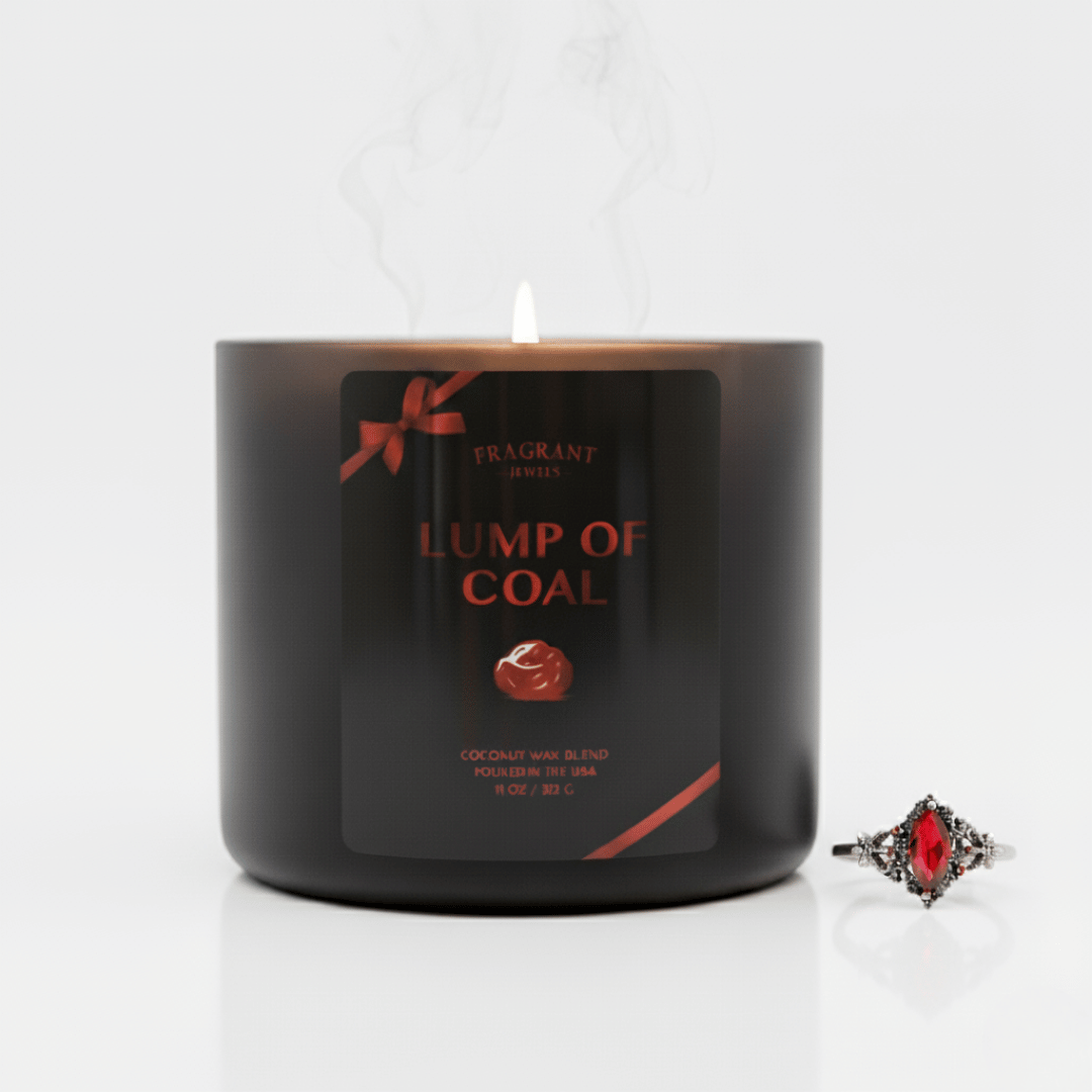 Lump of Coal Jewel Candle with Hidden Surprise Ring | Fragrant Jewels Funny Holiday Gift
