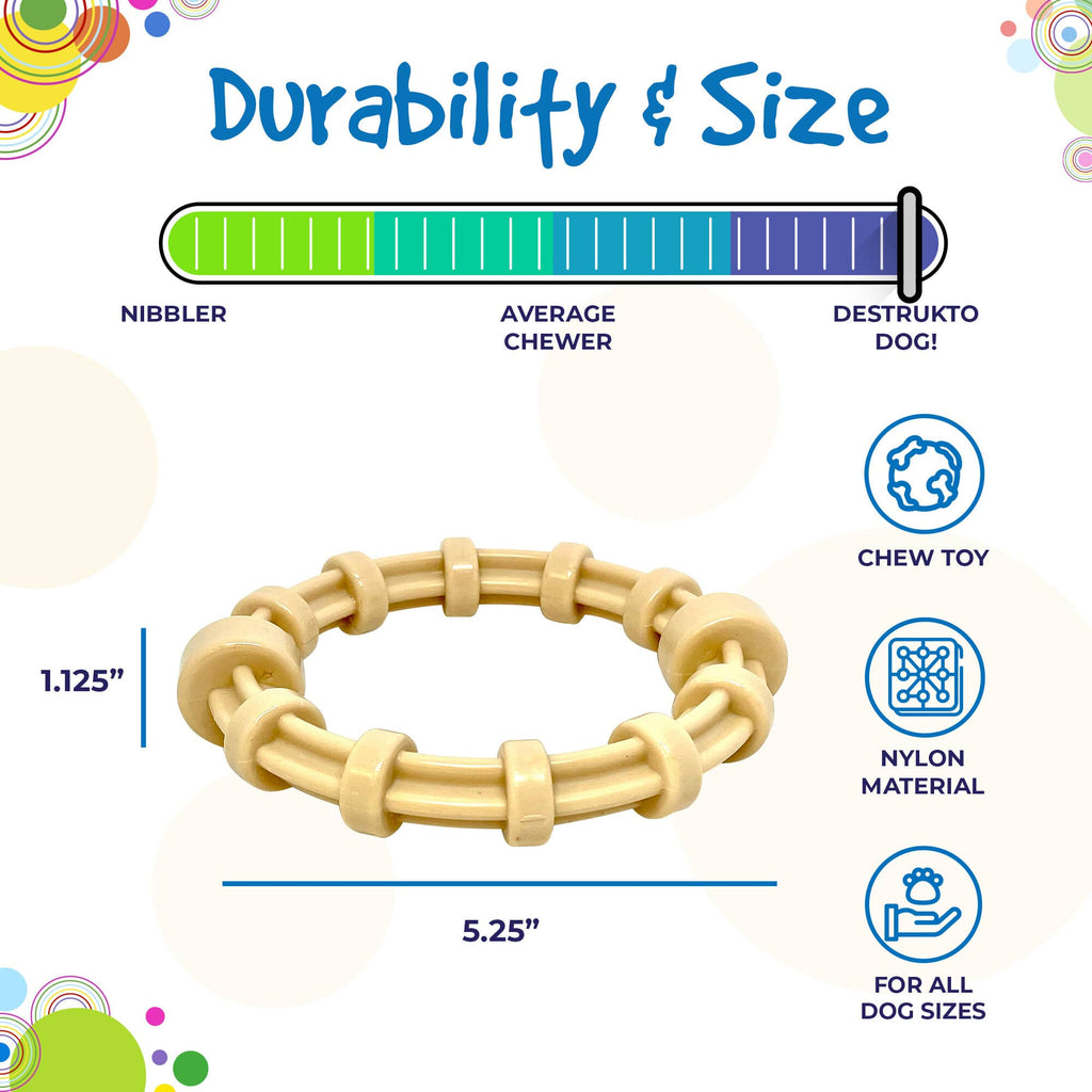 SodaPup Honey Bone chicken flavored nylon teething ring with textured ridges for puppies and power chewers up to 55 pounds.