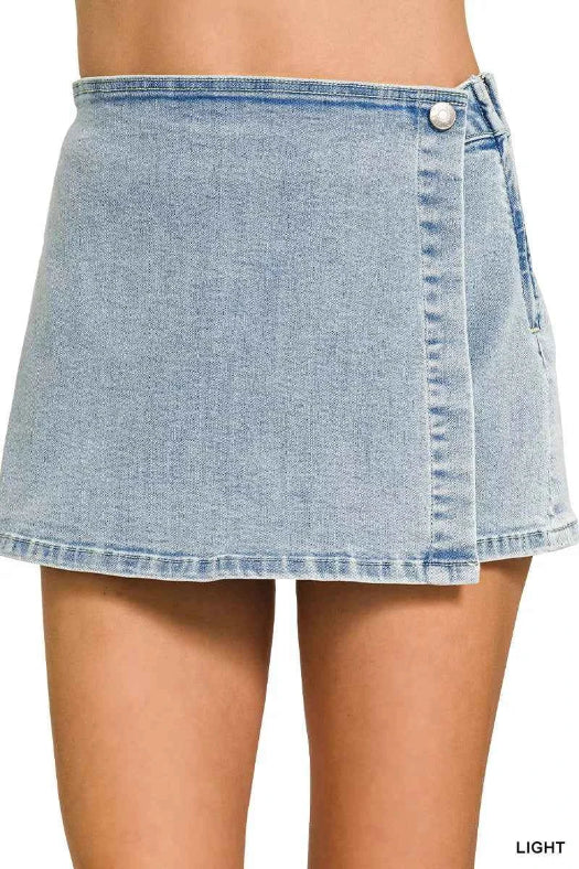 Zenana Wrap Front Denim Skort