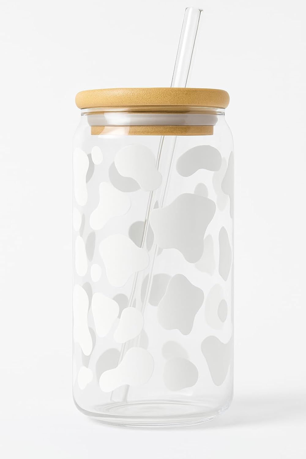 Gobelet à café glacé de 473 ml (16 oz) à motif vache, avec couvercle en bambou et paille réutilisable 