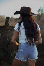 Breanne Distressed High Rise Shorts – Medium Wash Denim