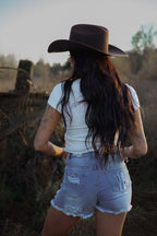Breanne Distressed High Rise Shorts – Medium Wash Denim