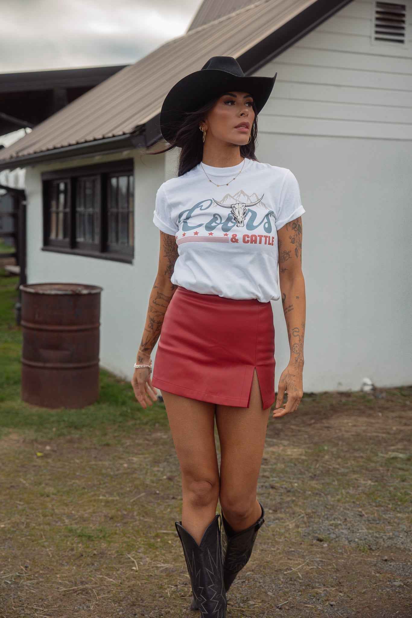 Call It Even Side Slit Leather Skorts