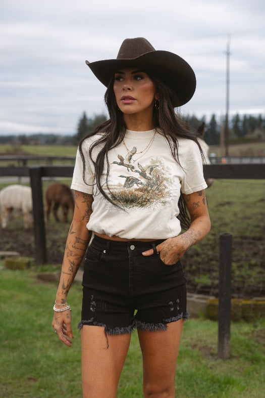On The Go Distressed Shorts - Black | Women's High Rise Denim Shorts