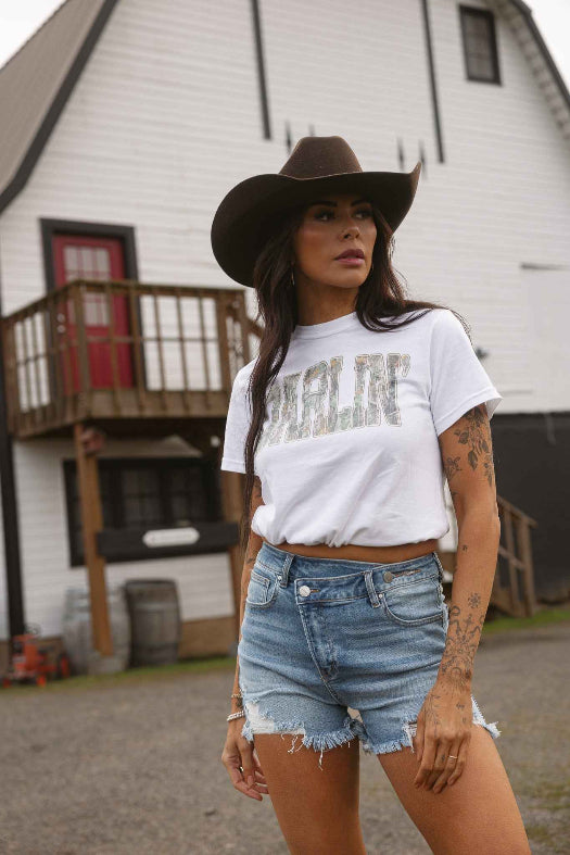 Lindsey Asymmetrical Distressed Shorts Medium Wash