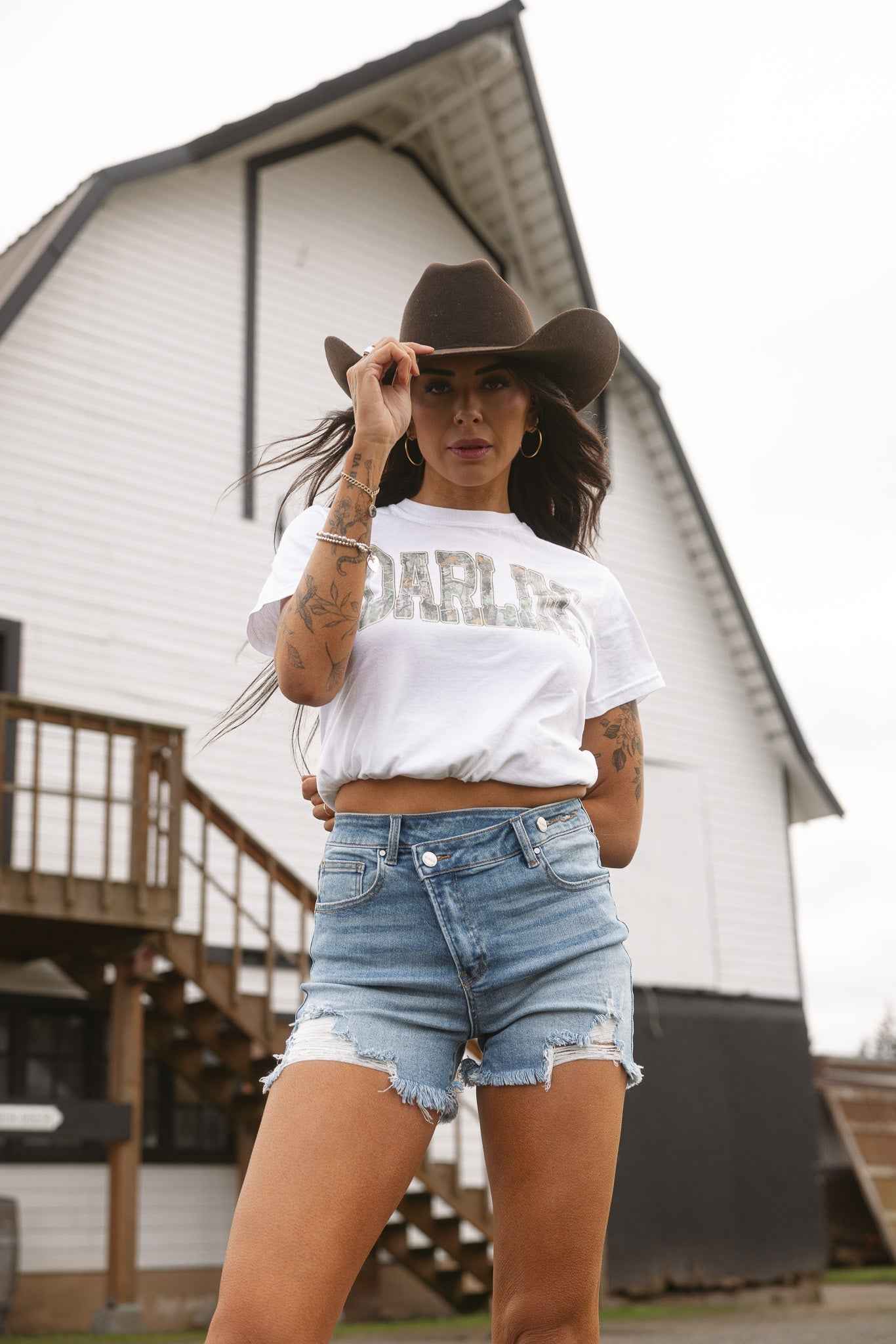 Lindsey Asymmetrical Distressed Shorts Medium Wash