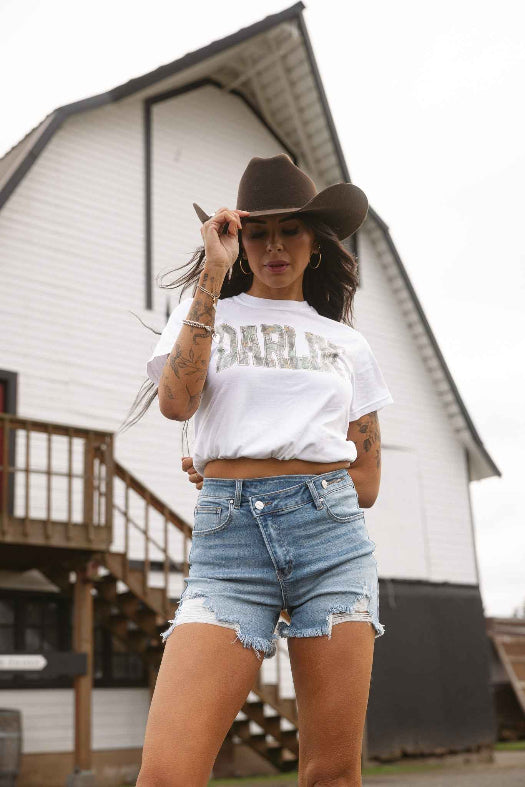 Lindsey Asymmetrical Distressed Shorts Medium Wash