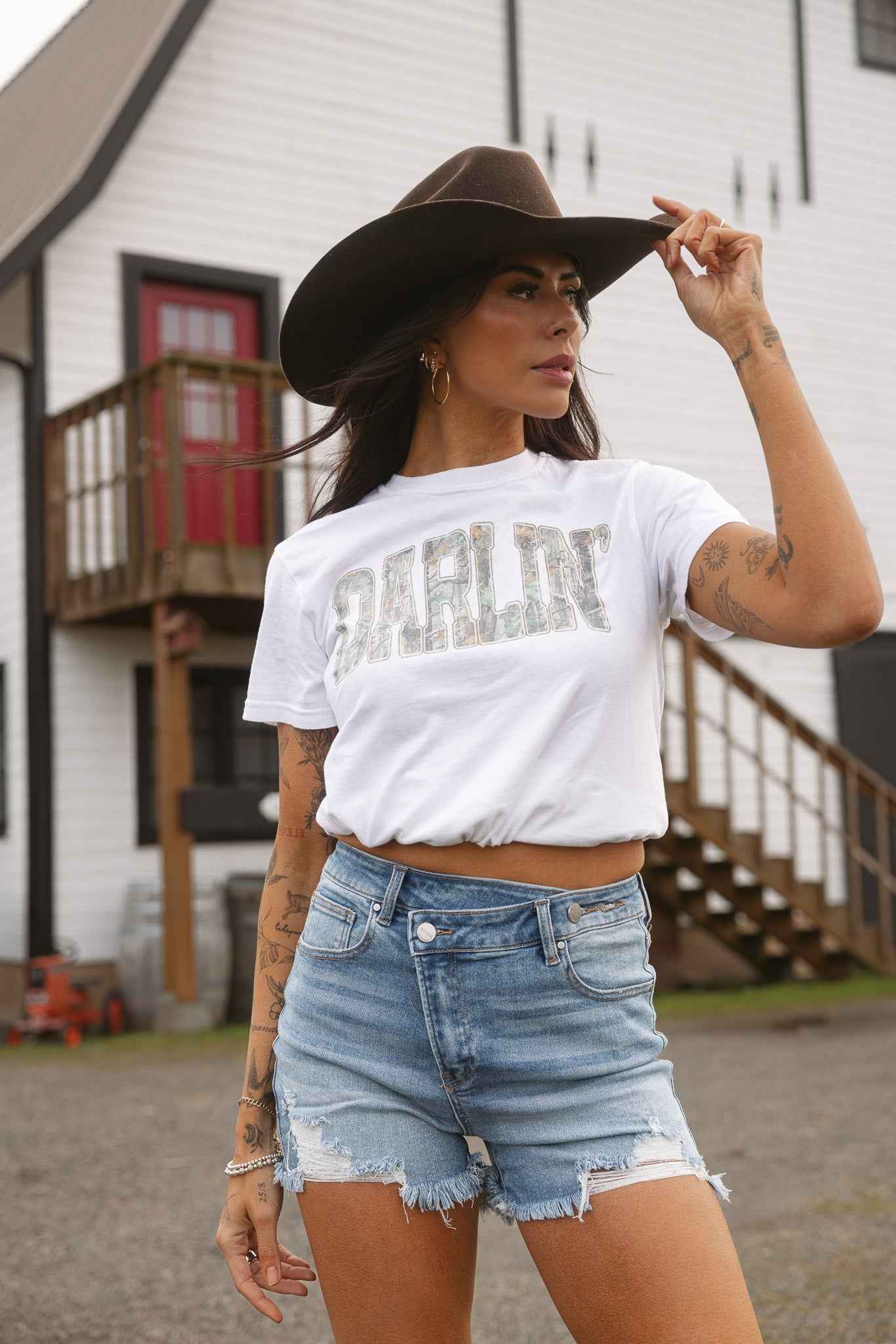 Lindsey Asymmetrical Distressed Shorts Medium Wash