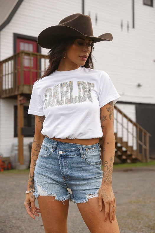 Lindsey Asymmetrical Distressed Shorts Medium Wash