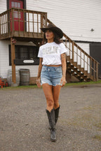 Lindsey Asymmetrical Distressed Shorts Medium Wash