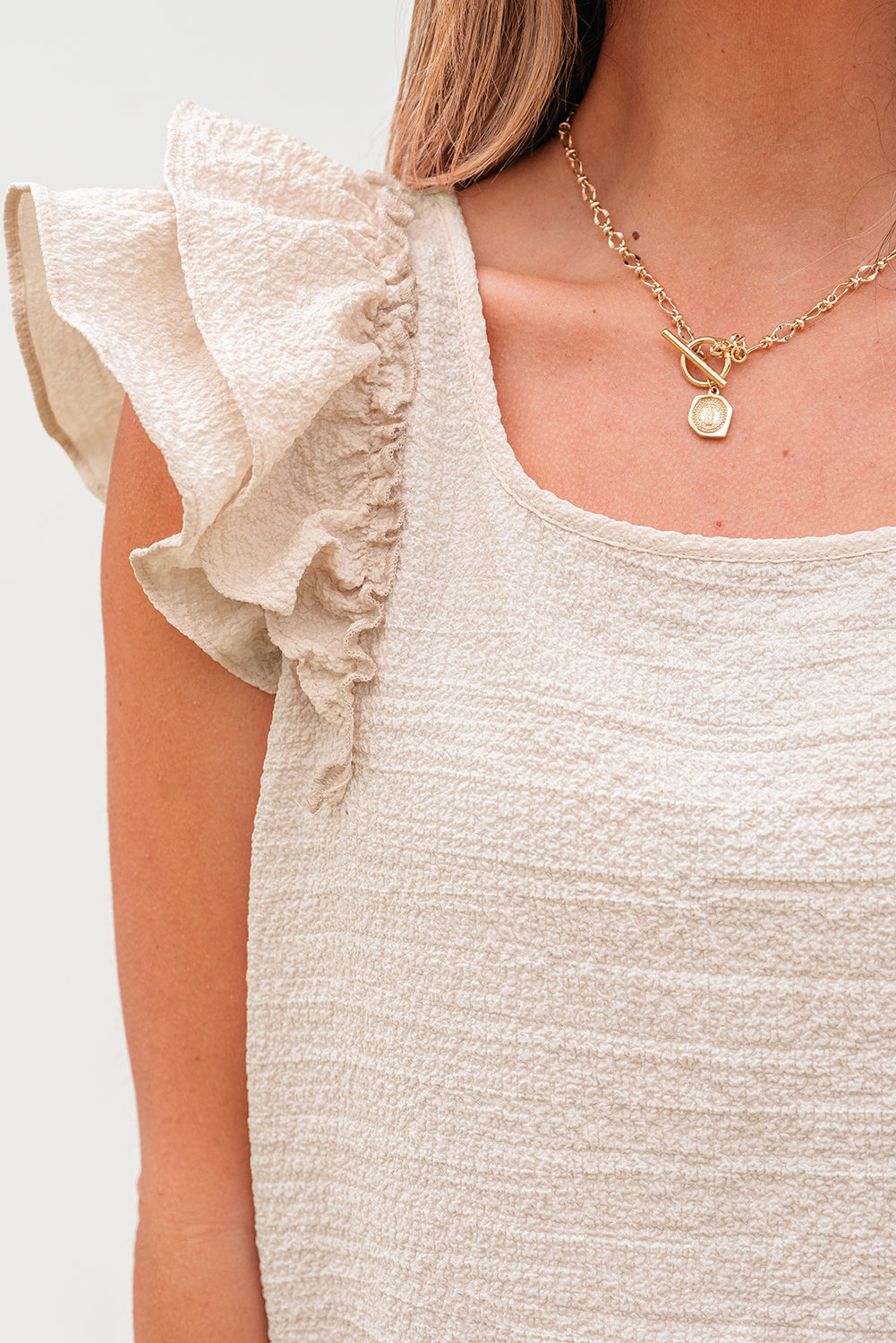 Textured Bow Knot Frilled Butterfly Sleeve Blouse
