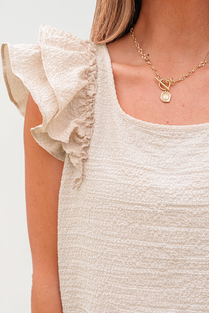 Textured Bow Knot Frilled Butterfly Sleeve Blouse