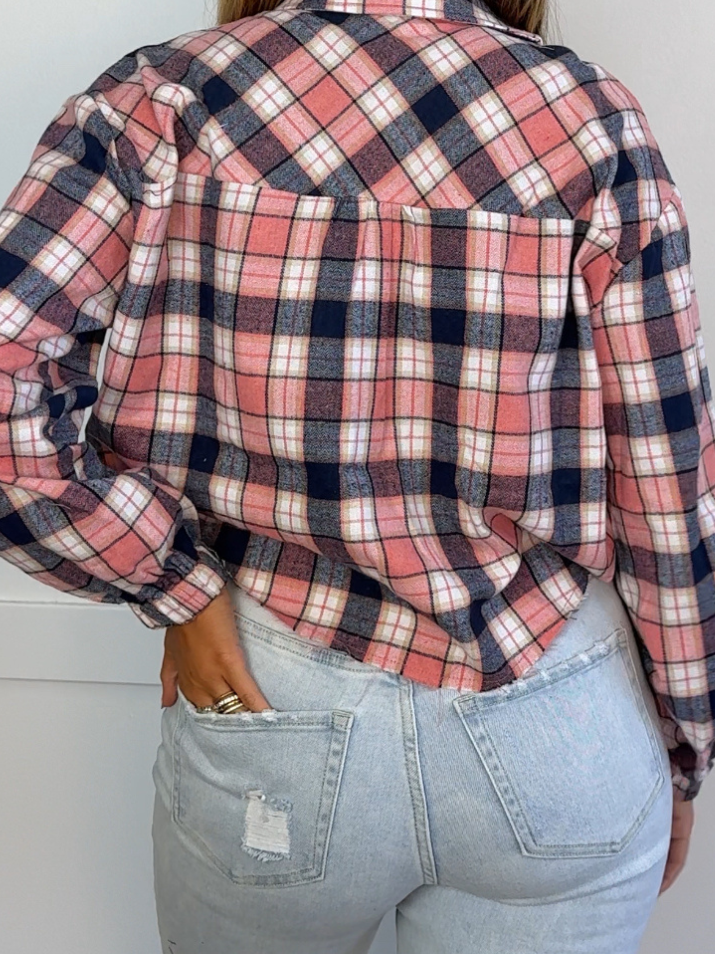 Rory Cropped Plaid Flannel – Raw Hem Button Down