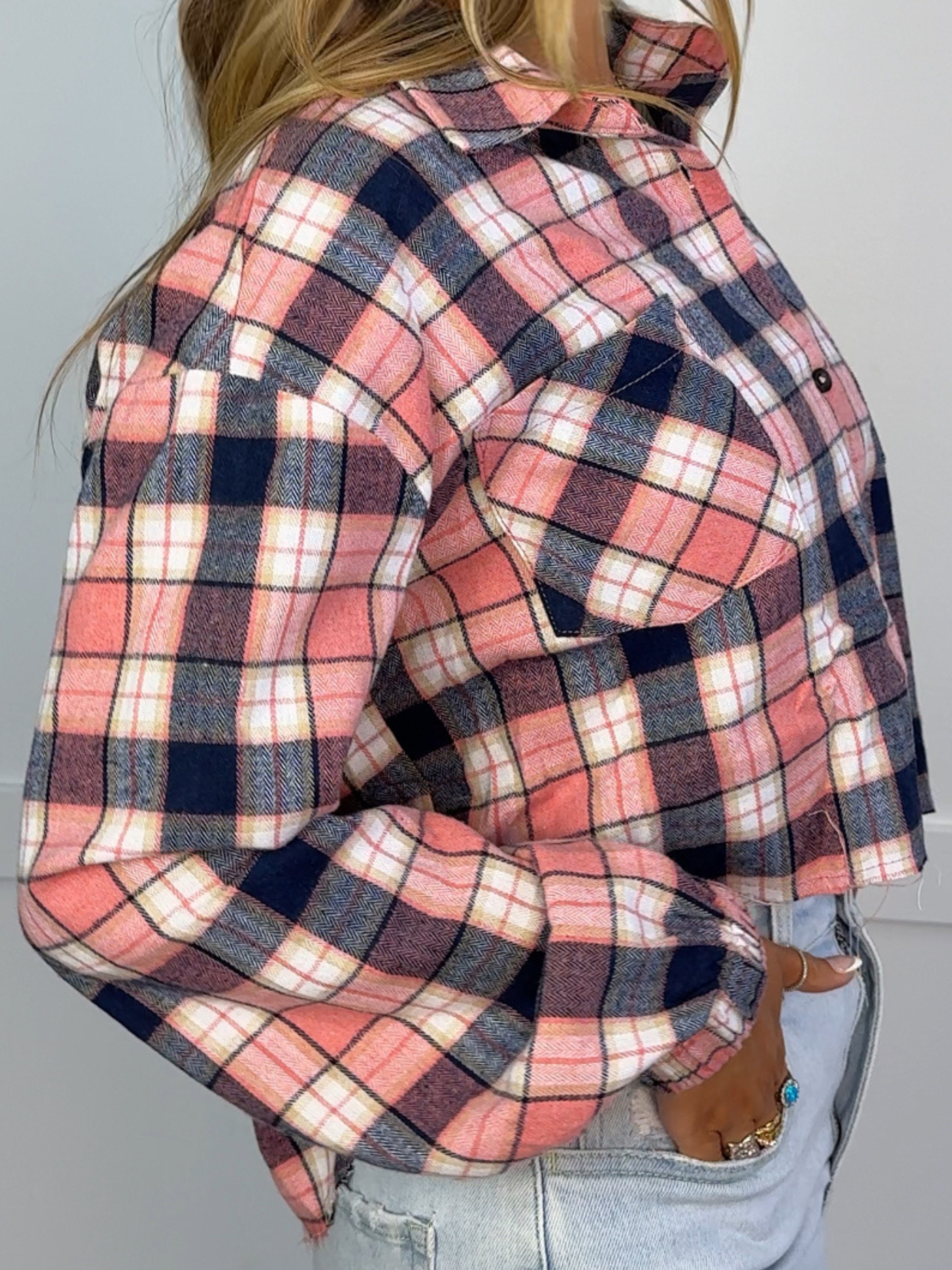 Rory Cropped Plaid Flannel – Raw Hem Button Down