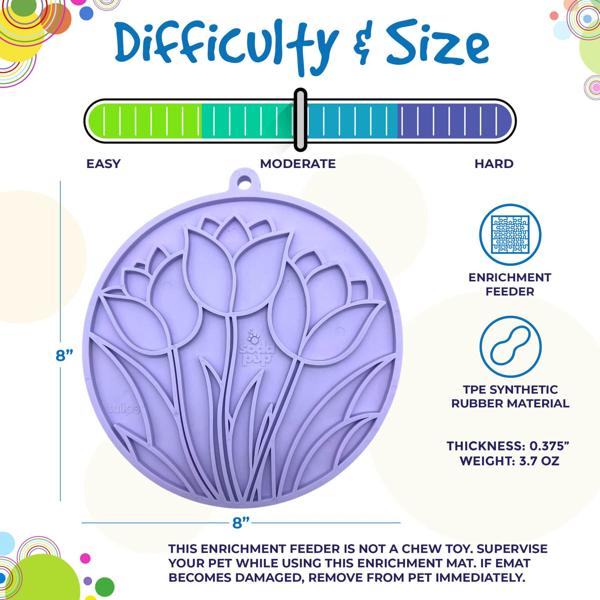 Pastel purple SodaPup Tulip Design eMat suction cup lick mat with textured floral pattern for dog and cat enrichment, bath time, and grooming.