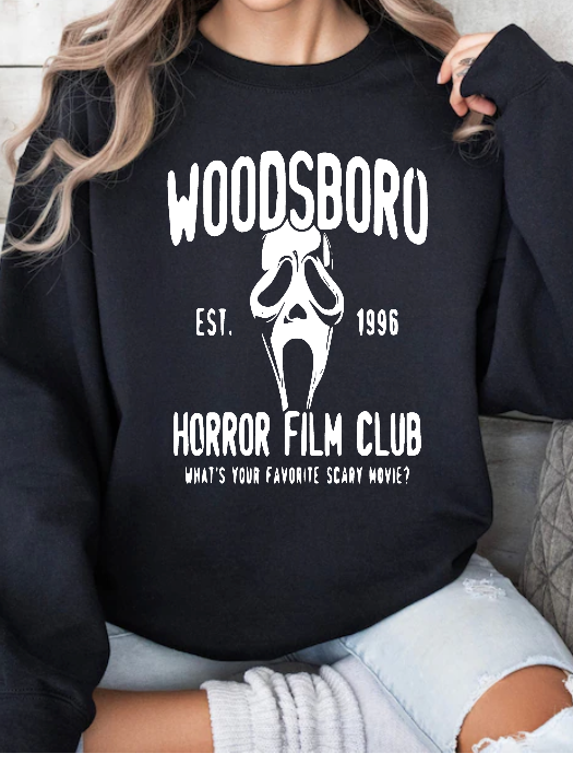 Woodsboro Horror Film Club Graphic Crewneck in Black
