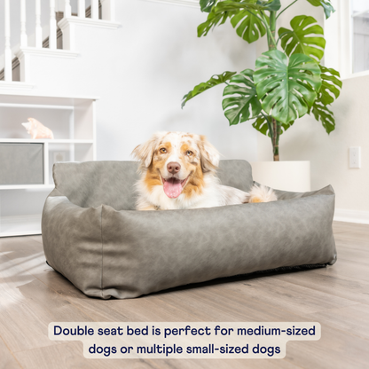 PupProtector™ Faux Leather Dog Car Bed – Memory Foam Booster Seat with Safety Straps, Waterproof Liner & Removable Cover