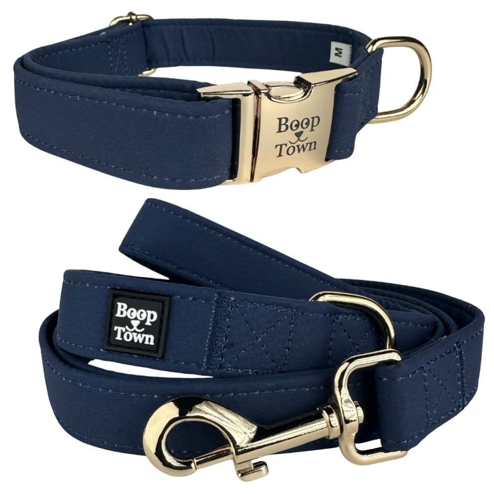 Boop Town Dog Collar and Leash Set – Cotton Adjustable Set with Gold Hardware