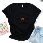 Halloweentown University Halloween T-Shirt featuring a collegiate-style spooky season graphic on a cozy crewneck in Black