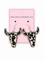 Cow Print Longhorn Earrings – Western Statement Dangle Earrings