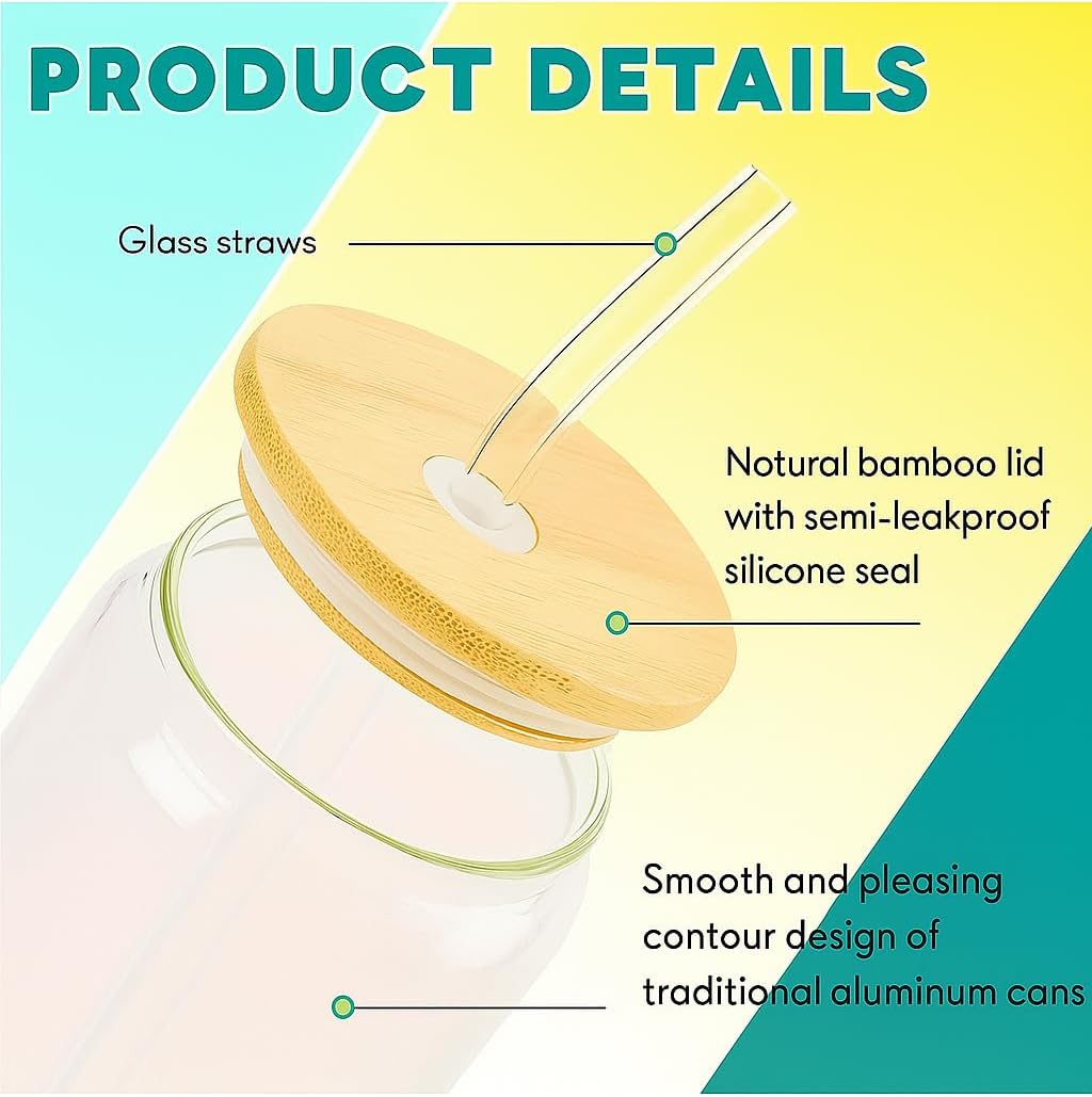 Cow Print 16oz Iced Coffee Glass Cup with Bamboo Lid & Reusable Straw