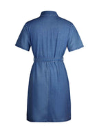 Fia Full Size Zip Front Short Sleeve Denim Dress (Available in Plus Size) in Color Dark Blue