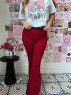 Fiona High Waisted Bell Bottom Flare Jeans – Burgundy