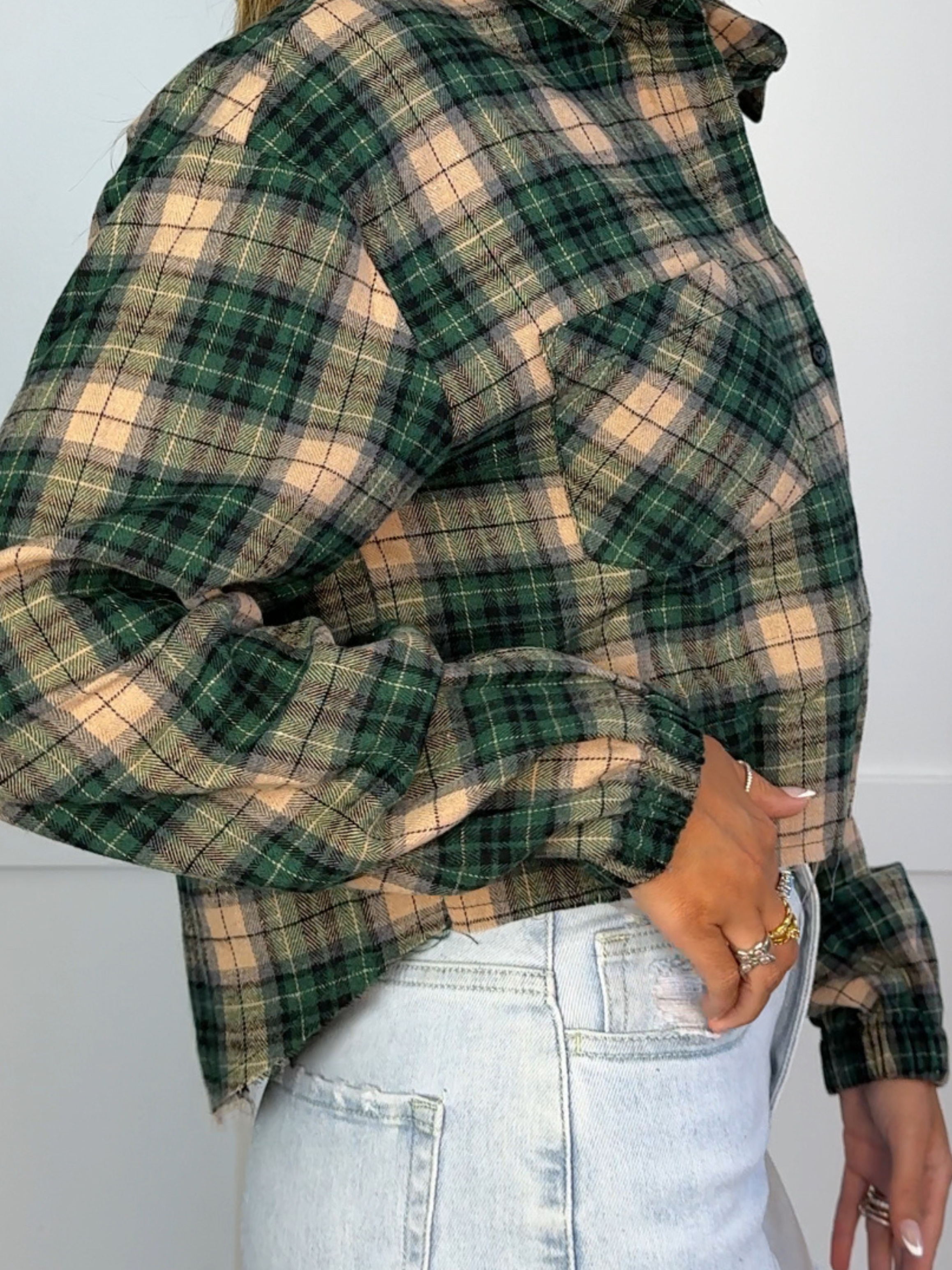 Rory Cropped Plaid Flannel – Raw Hem Button Down