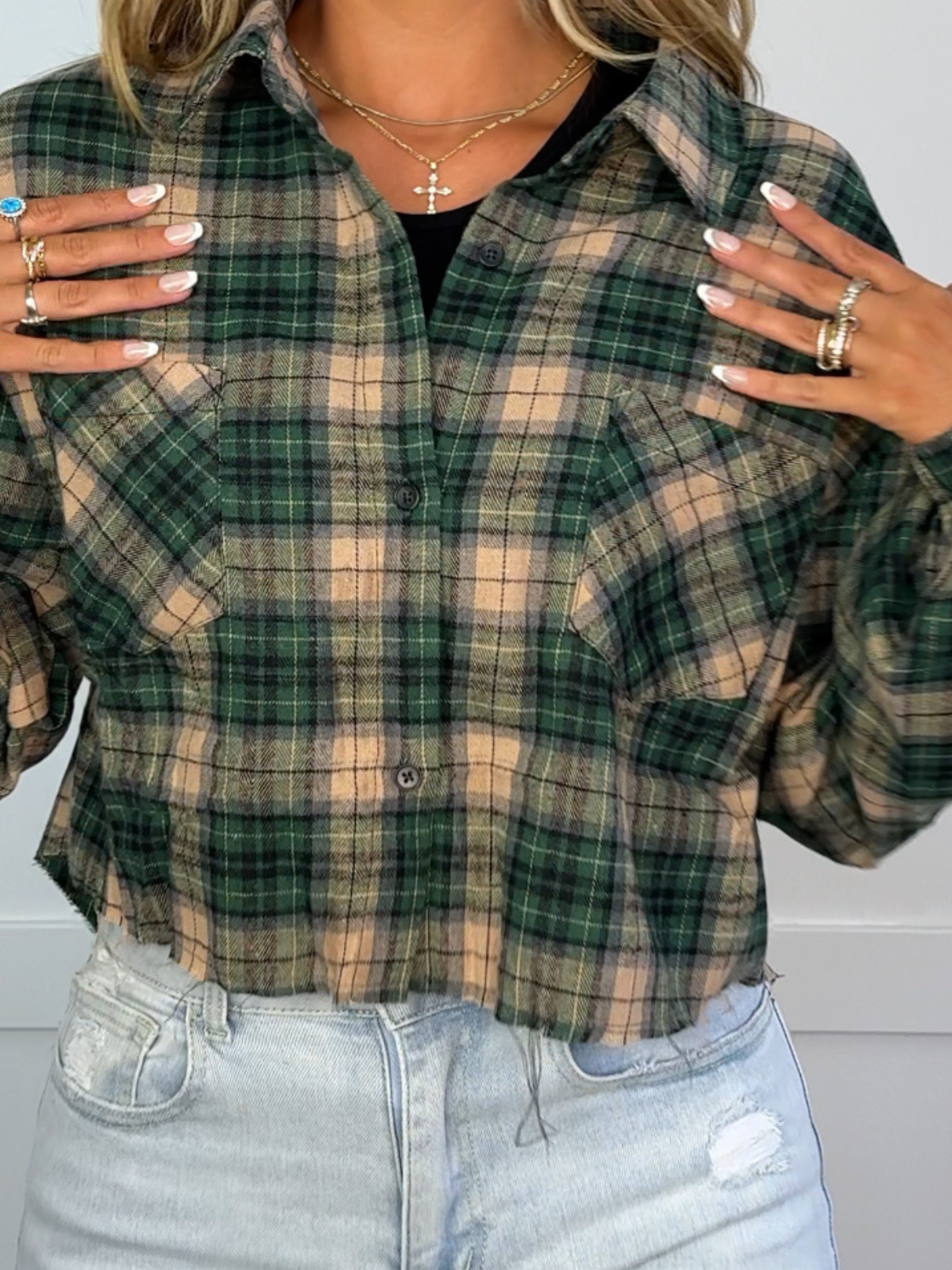Rory Cropped Plaid Flannel – Raw Hem Button Down