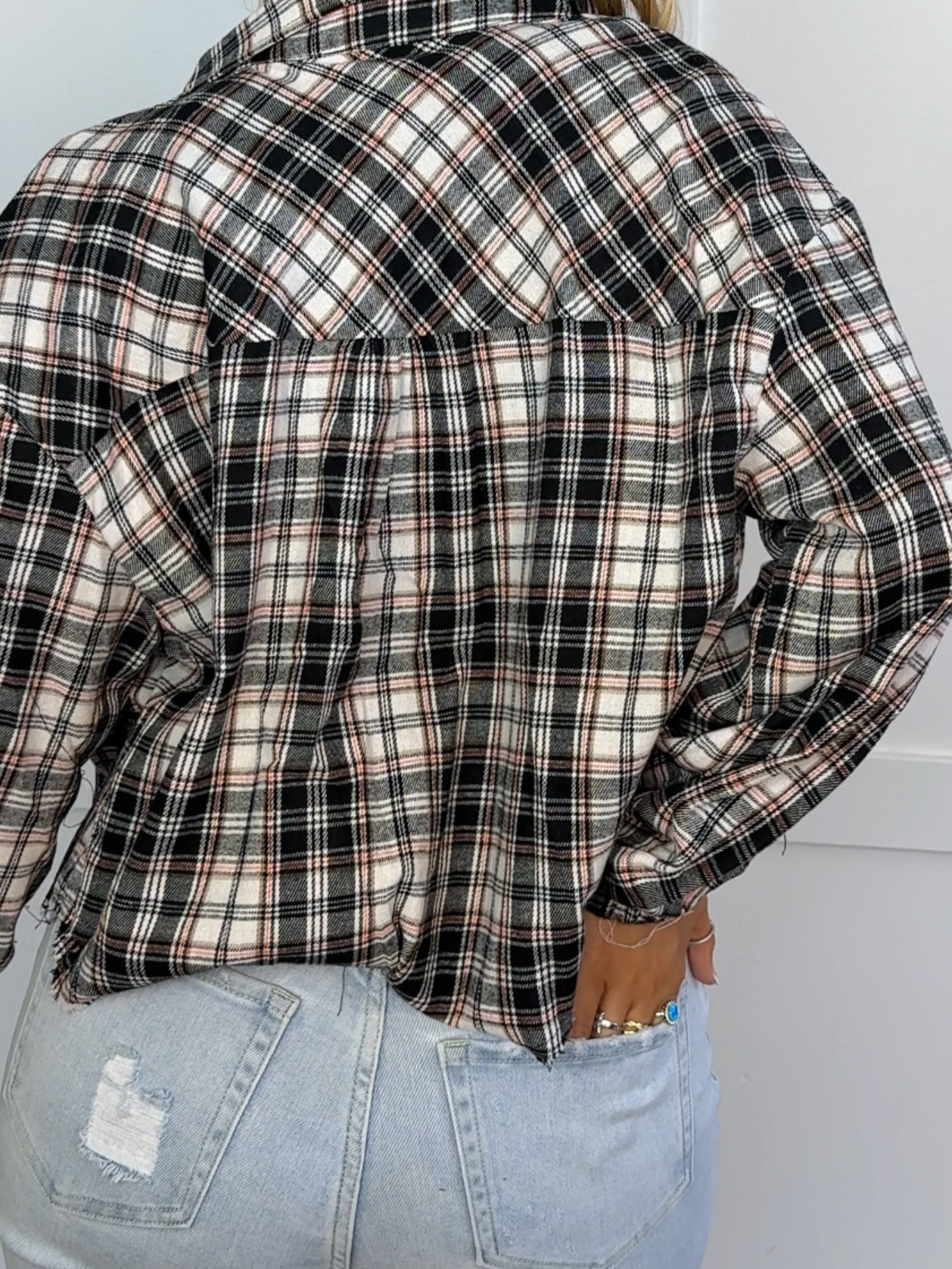 Rory Cropped Plaid Flannel – Raw Hem Button Down