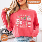 Comfort Colors Ho Ho Ho ’Tis The Season long sleeve Christmas shirt featuring a festive holiday graphic on a relaxed garment-dyed 100% cotton tee in Watermelon