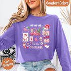 Comfort Colors Ho Ho Ho ’Tis The Season long sleeve Christmas shirt featuring a festive holiday graphic on a relaxed garment-dyed 100% cotton tee in Violet