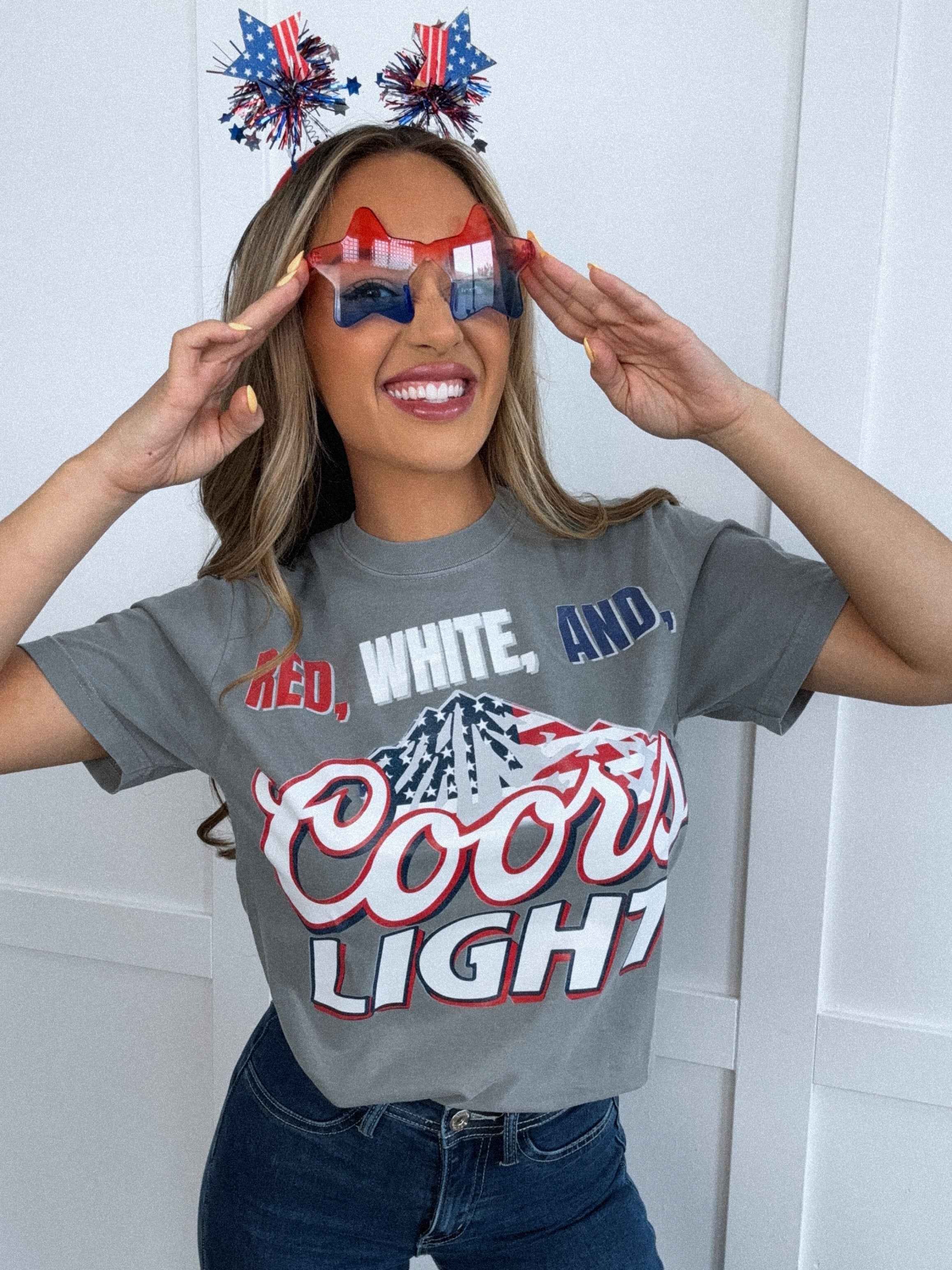 Red White and Coors Light Graphic Tee & Cropped Hoodie