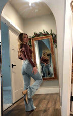 Viral Cindy High Rise Tummy Control Destroy Flare Jeans – Distressed Denim